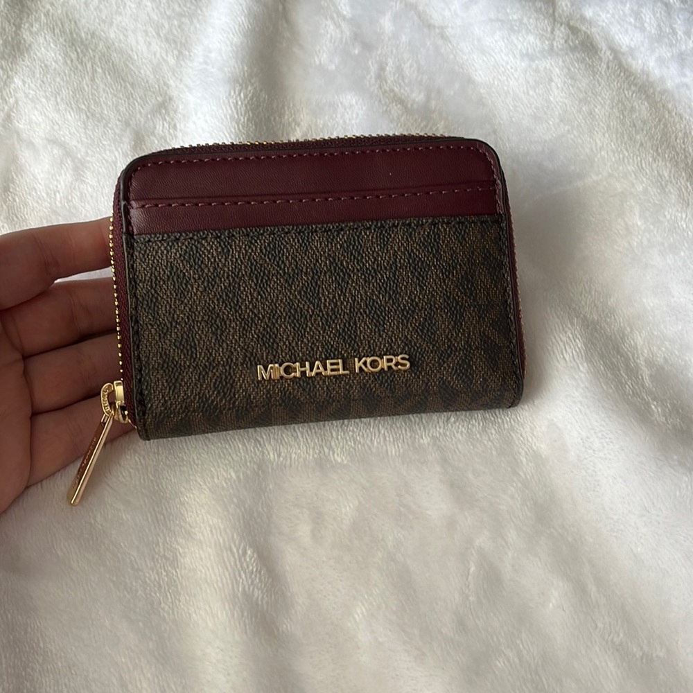 Michael kors burgundy and dark brown wallet